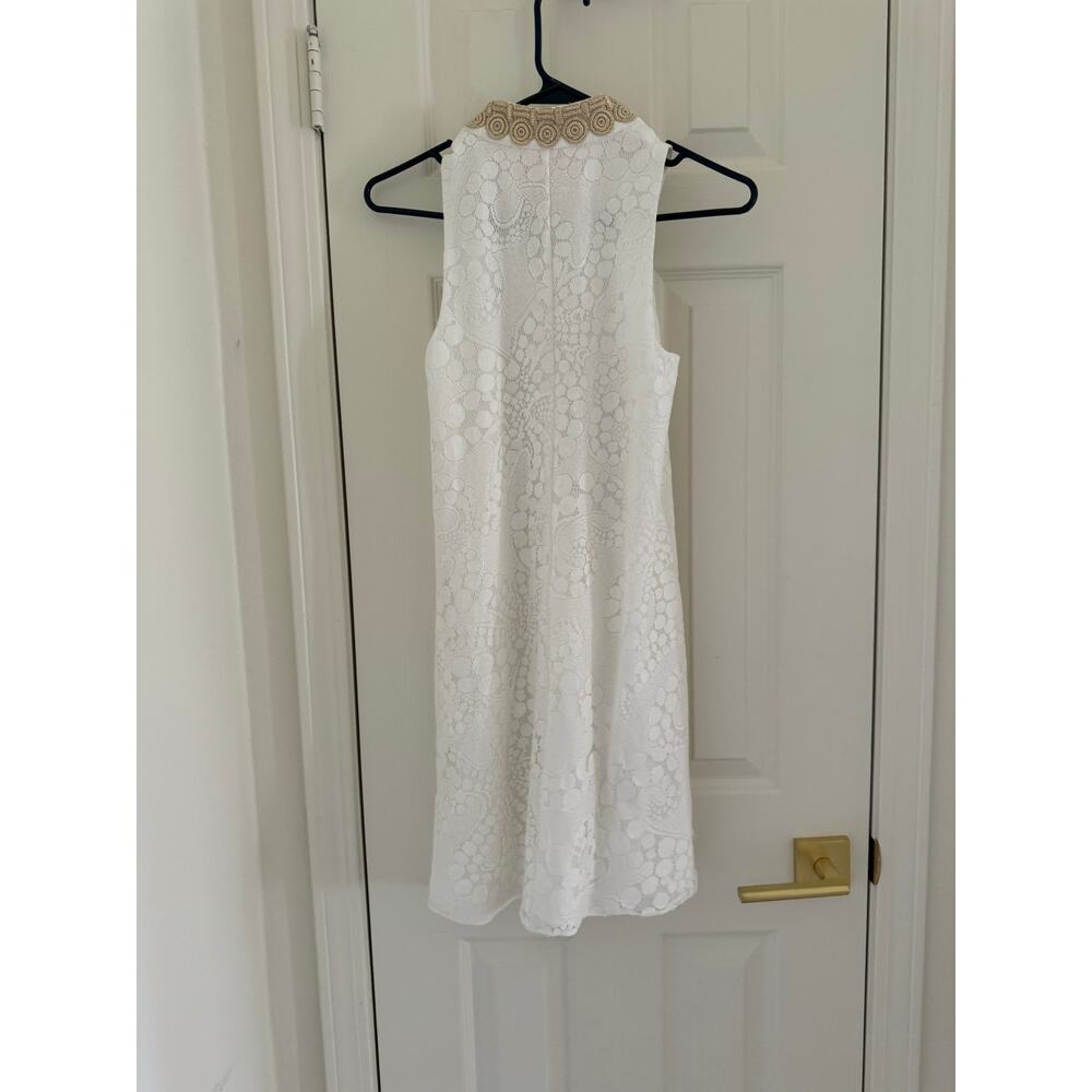 Lilly Pulitzer Jane Shift Dress White Mocean Lace Gold Trim Sleeveless Womens 00 - Picture 6 of 14